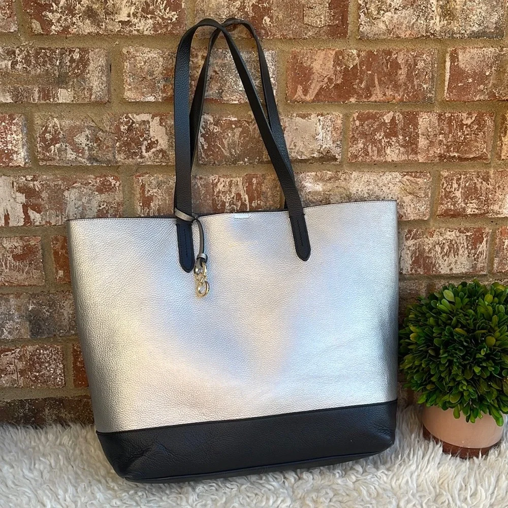 Cole Haan Palermo Silver and Black Two-Tone Leather Tote Bag - Picture 2 of 12